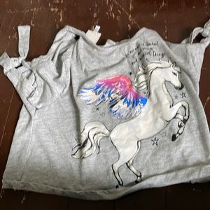 Cold shoulder unicorn shirt, has quote, self esteem is the brand